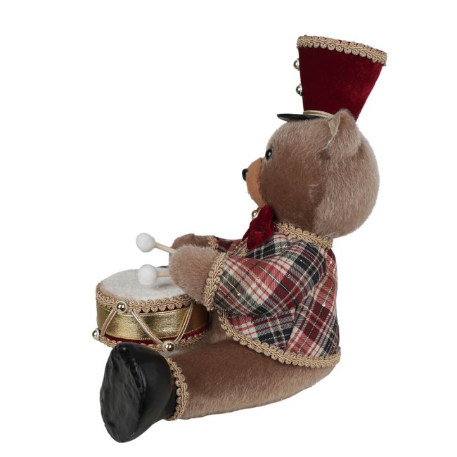 Orsetto Natalizio Seduto con Tamburo e Uniforme Tartan H.33 cm