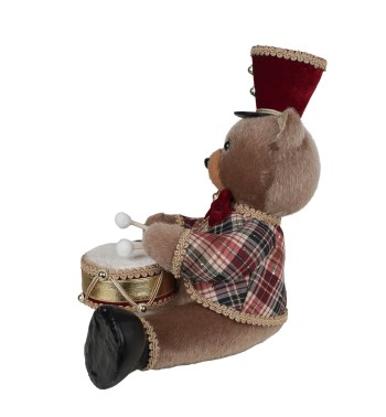 Orsetto Natalizio Seduto con Tamburo e Uniforme Tartan H.33 cm