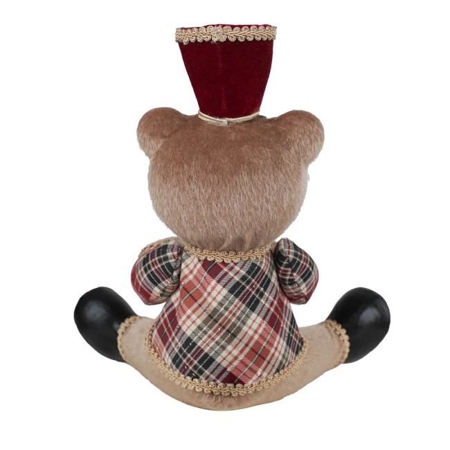 Orsetto Natalizio Seduto con Tamburo e Uniforme Tartan H.33 cm