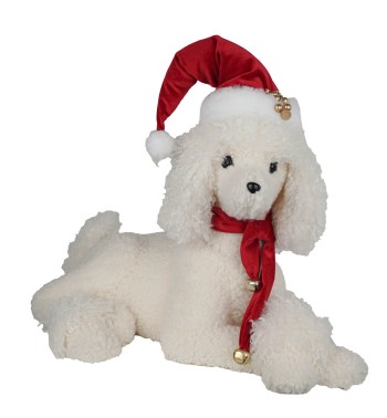 Barboncino Natalizio Bianco con Cappello e Sciarpa H.37 cm