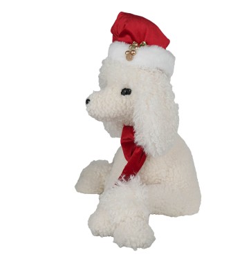 Barboncino Natalizio Bianco con Cappello e Sciarpa H.37 cm