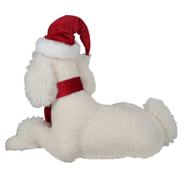 Barboncino Natalizio Bianco con Cappello e Sciarpa H.37 cm
