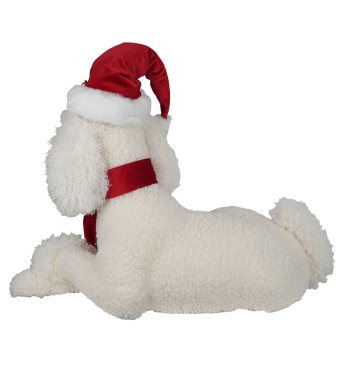 Barboncino Natalizio Bianco con Cappello e Sciarpa H.37 cm