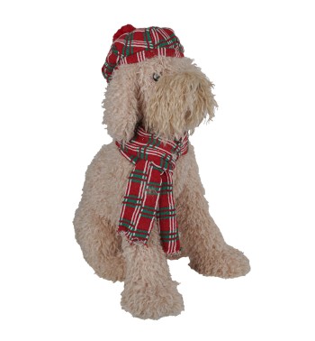 Golden Doodle Natalizio con Cappello e Sciarpa Tartan H.48 cm
