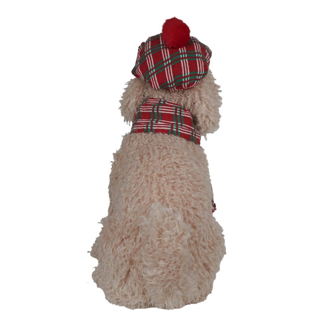 Golden Doodle Natalizio con Cappello e Sciarpa Tartan H.48 cm