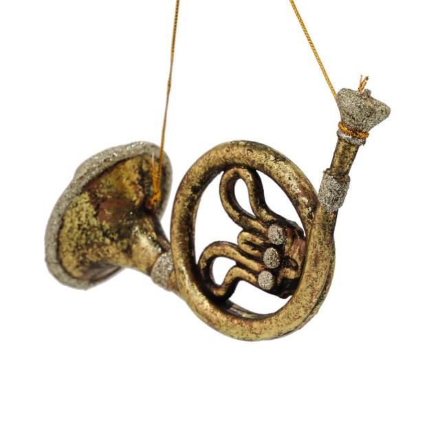 Corno Francese Natalizio da Appendere Oro H.20 cm