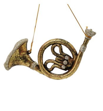 Corno Francese Natalizio da Appendere Oro H.20 cm
