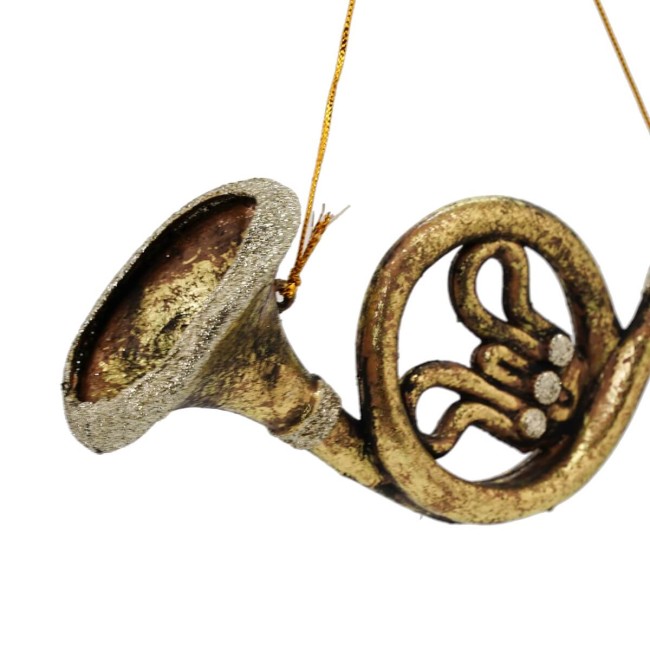 Corno Francese Natalizio da Appendere Oro H.20 cm