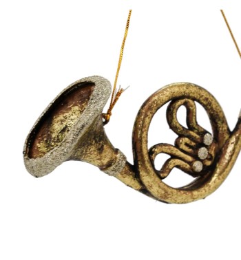 Corno Francese Natalizio da Appendere Oro H.20 cm