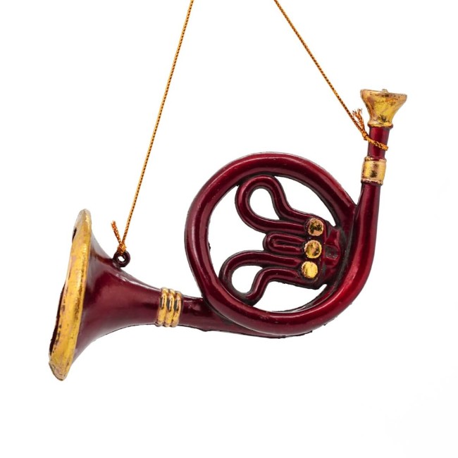 Corno Francese Natalizio da Appendere Bordeaux e Oro H.20 cm