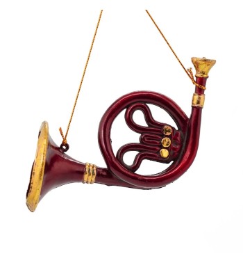 Corno Francese Natalizio da Appendere Bordeaux e Oro H.20 cm