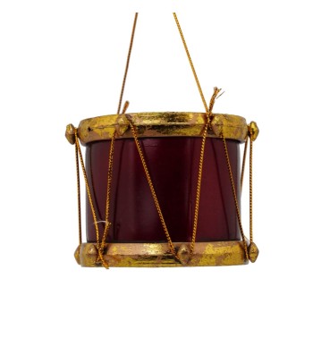 Tamburo Natalizio da Appendere Bordeaux e Oro H.8 cm