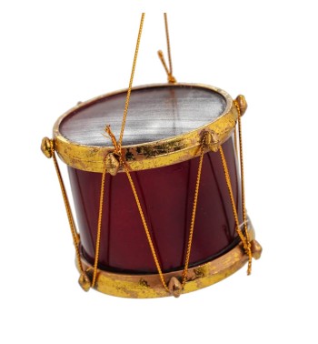 Tamburo Natalizio da Appendere Bordeaux e Oro H.8 cm