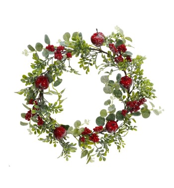 Ghirlanda Natalizia D.50 cm con Bacche e Mele Rosse Glitterate