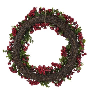 Ghirlanda Natalizia con Bacche Rosso Scuro D.60 cm