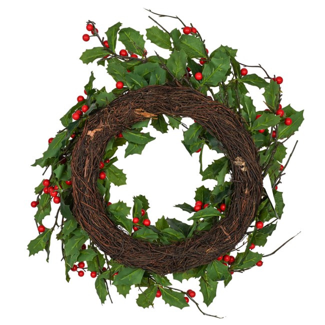 Ghirlanda Natalizia con Bacche Rosso Scuro D.30 cm in PE