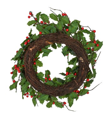 Ghirlanda Natalizia con Bacche Rosso Scuro D.30 cm in PE