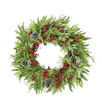 Ghirlanda Natalizia con Bacche Rosse e Pigne D.75 cm in PE