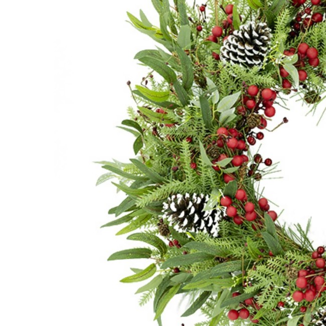 Ghirlanda Natalizia con Bacche Rosse e Pigne D.75 cm in PE