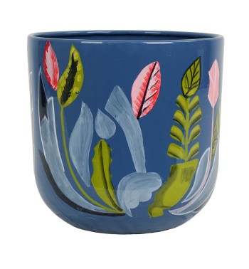 Vaso in Metallo Blu con Motivo Floreale 3 Misure