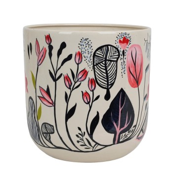 Vaso in Metallo Avorio con Motivo Floreale 3 Misure