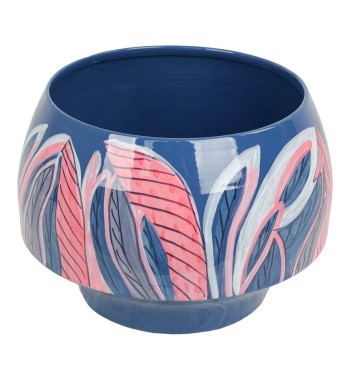 Vaso in Metallo Blu con Motivo Floreale 2 Misure