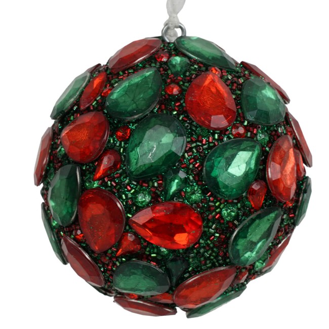 Pallina di Natale con Gemme Rosse e Verdi D.10 cm