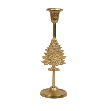 Candelabro Oro con Alberello in Alluminio H.24 cm