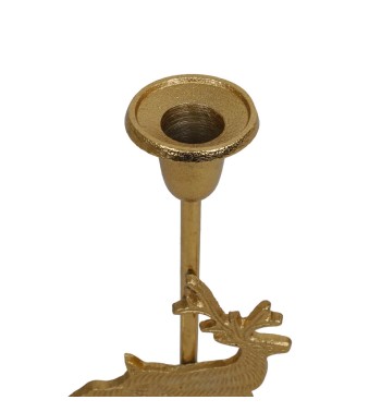 Candelabro Oro con Renna in Alluminio H.24 cm