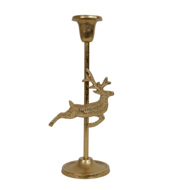 Candelabro Oro con Renna in Alluminio H.24 cm