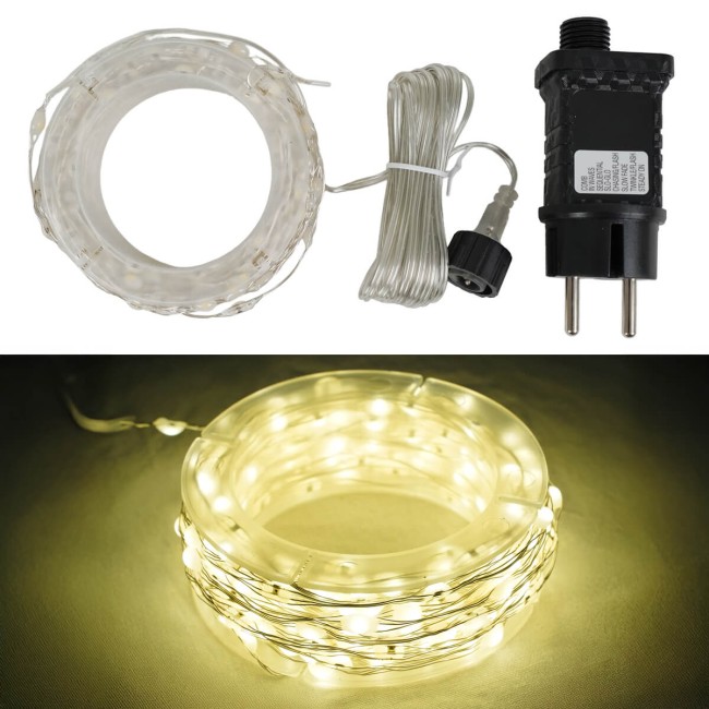 Catena Luminosa 10 m 300 LED Bianco Caldo con Rocchetto