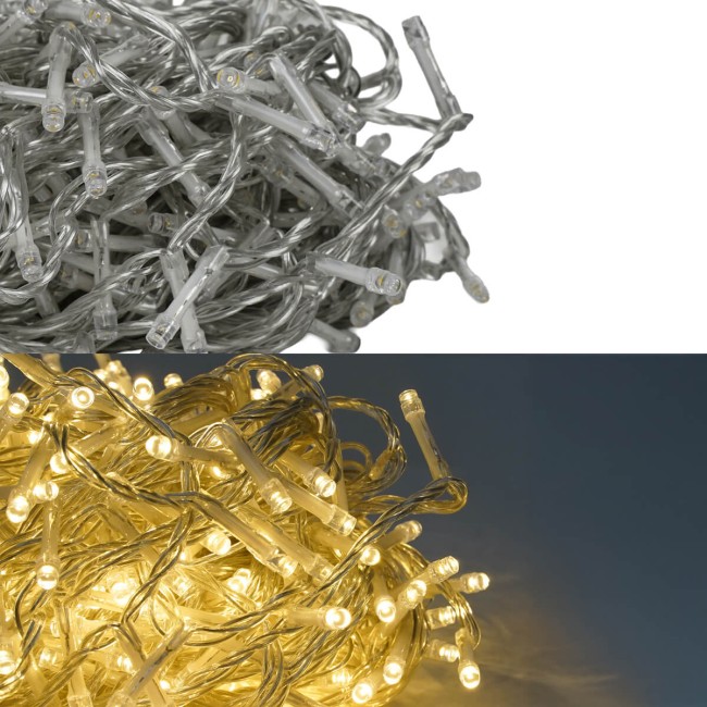Catena Luminosa 300 Led Funzione Memory 15 m Bianco Naturale Cavo Trasparente