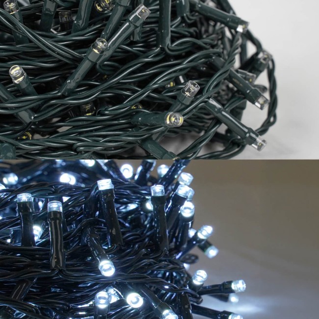 Catena Luminosa 300 Led Bianco Freddo Cavo Verde 15 m Funzione Memory