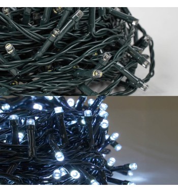 Catena Luminosa 300 Led Bianco Freddo Cavo Verde 15 m Funzione Memory