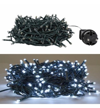 Catena Luminosa 300 Led Bianco Freddo Cavo Verde 15 m Funzione Memory