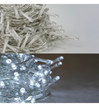 Catena Luminosa 15 m 300 LED Bianco Freddo Cavo Trasparente Funzione Memory