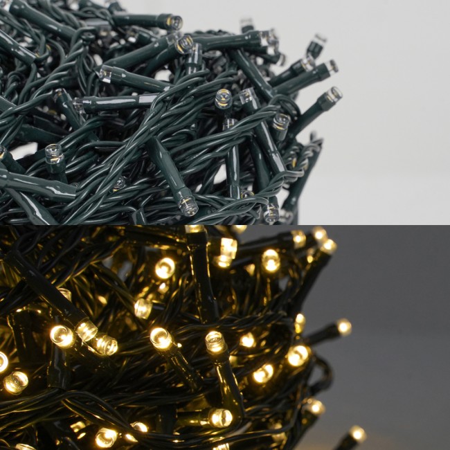 Catena Luminosa 35 m 700 LED Bianco Naturale Funzione Memory Cavo Verde