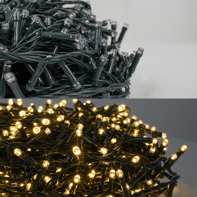 Catena Luminosa 50 m 1000 LED Bianco Naturale Funzione Memory Cavo Verde