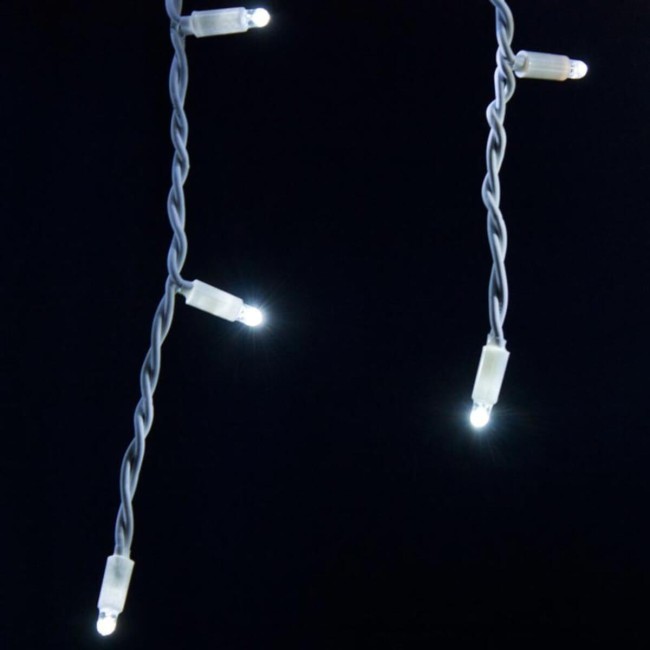 Pioggia Luminosa Prolungabile | Cavo Bianco 3 x h.0,9 mt | 156 Led Bianco Freddo + 18 Flash