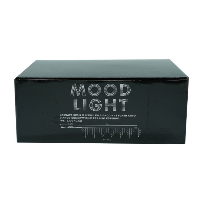 Pioggia Luminosa Prolungabile | Cavo Bianco 3 x h.0,9 mt | 156 Led Bianco Freddo + 18 Flash