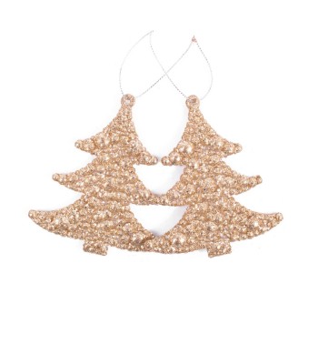 Set 2 Alberi Natalizi con Perline Platino da Appendere