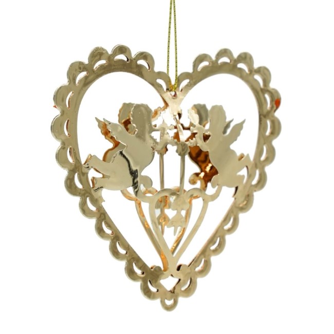 Decoro Natalizio Cuore con Angeli Oro da Appendere H.10 cm