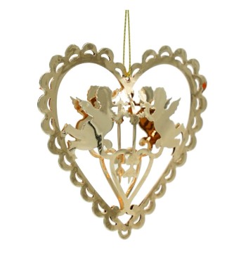 Decoro Natalizio Cuore con Angeli Oro da Appendere H.10 cm