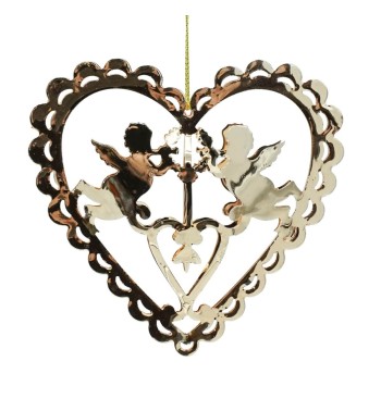 Decoro Natalizio Cuore con Angeli Oro da Appendere H.10 cm