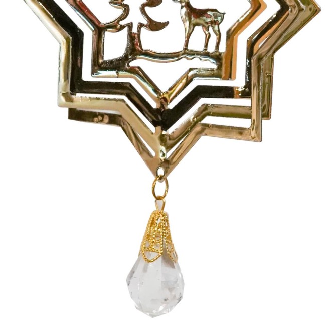 Stella Natalizia in Metallo Oro con Renna e Alberello H.12 cm