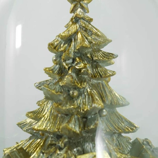 Campana con Albero di Natale in Resina Oro con Luci Led