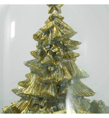 Campana con Albero di Natale in Resina Oro con Luci Led