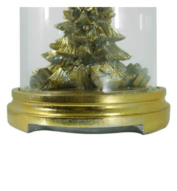 Campana con Albero di Natale in Resina Oro con Luci Led