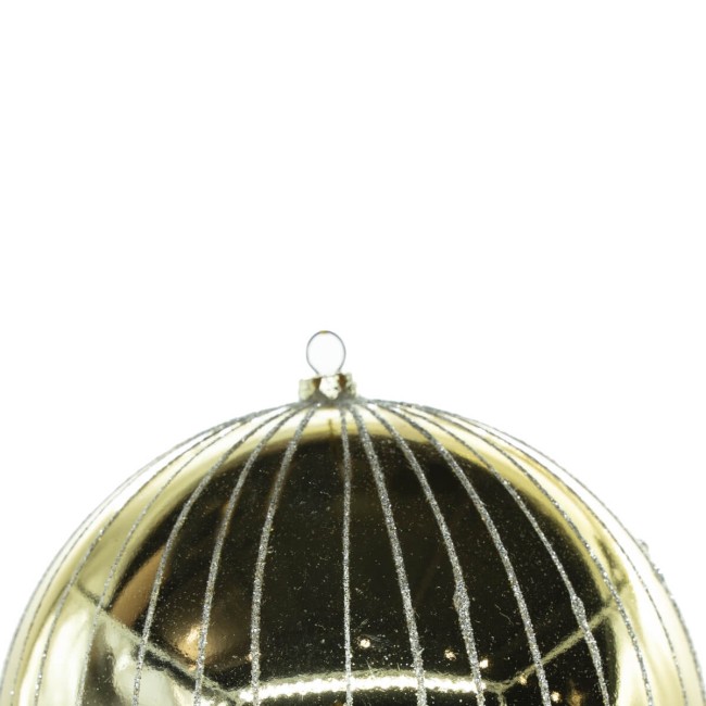 Palla di Natale Oro Lucida e Opaca con Linee Glitterate D.12 cm Conf. da 1 Pz