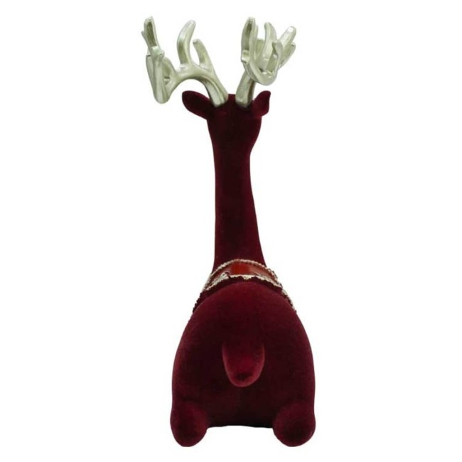 Renna Natalizia Seduta in Velluto Rosso e Corna Dorate H.21 cm
